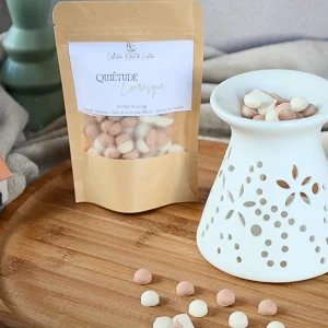 Fondants Quiétude Livresque à la poudre de riz présentés avec un brûle-parfum
